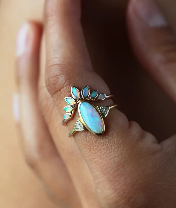 Rings Capucinne Opal Wedding Band Nesting Marquise Opal Ring