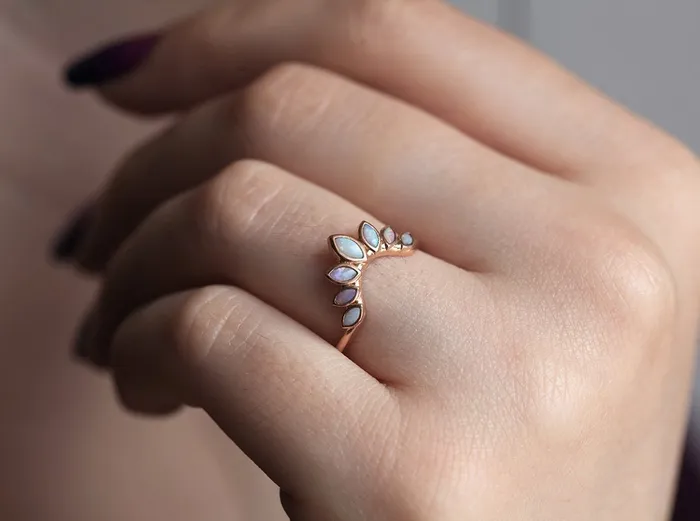 Rings Capucinne Opal Wedding Band Nesting Marquise Opal Ring