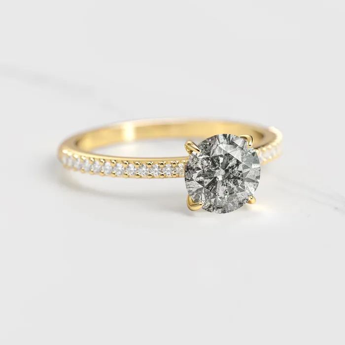 Rings Capucinne Round Half Pave Salt Pepper Diamond Ring