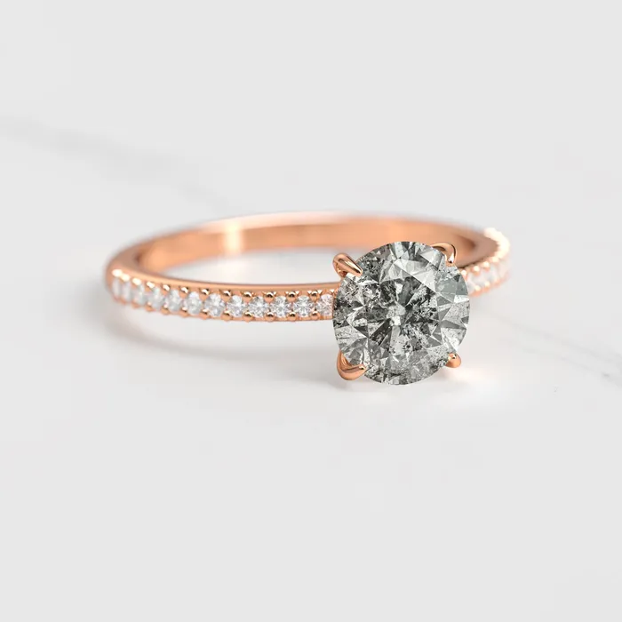 Rings Capucinne Round Half Pave Salt Pepper Diamond Ring