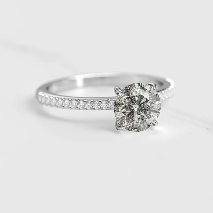 Rings Capucinne Round Half Pave Salt Pepper Diamond Ring