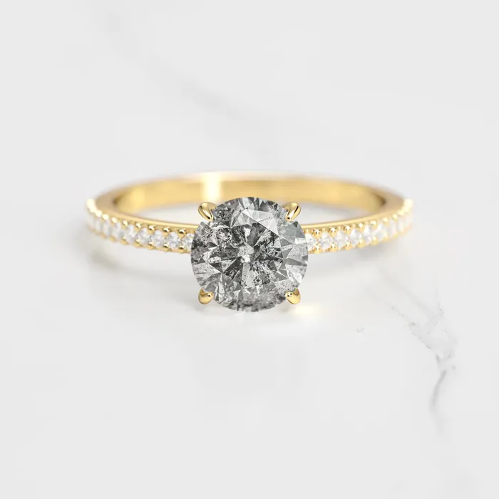 Rings Capucinne Round Half Pave Salt Pepper Diamond Ring