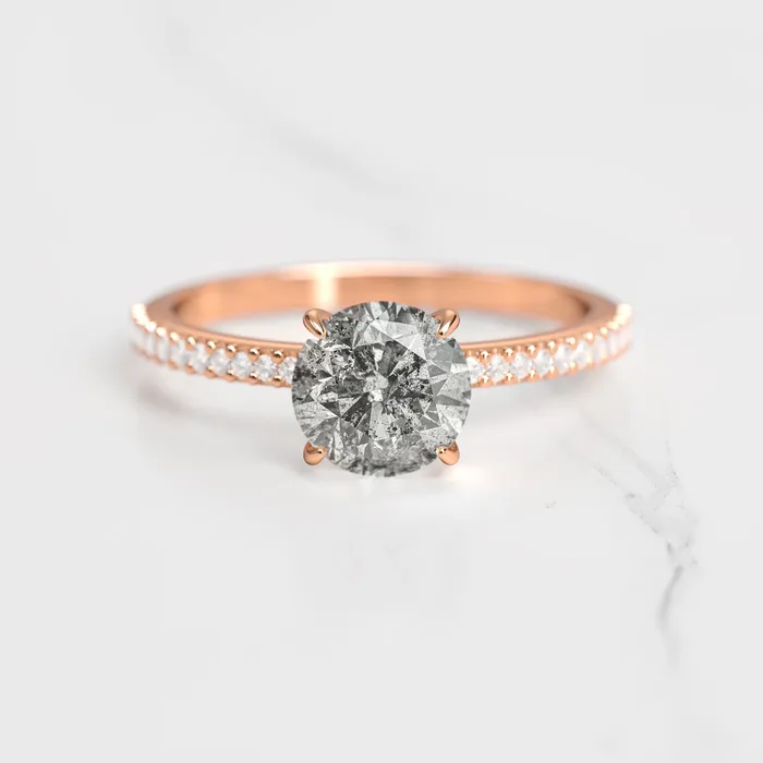 Rings Capucinne Round Half Pave Salt Pepper Diamond Ring