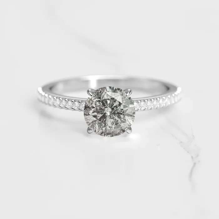 Rings Capucinne Round Half Pave Salt Pepper Diamond Ring