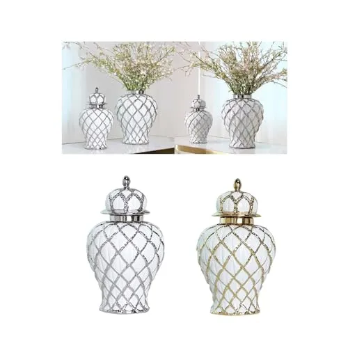 Rings Dropshipped via Social Commerce Network MYADDICTION Decorative Ginger Jar Modern Flower Arrangement for Wedding Centerpiece Cafe White Silver
