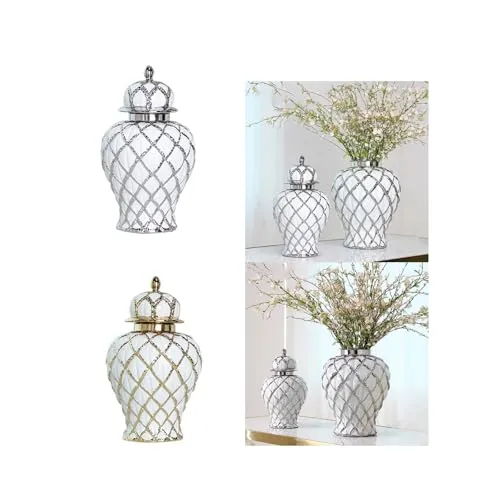 Rings Dropshipped via Social Commerce Network MYADDICTION Decorative Ginger Jar Modern Flower Arrangement for Wedding Centerpiece Cafe White Silver