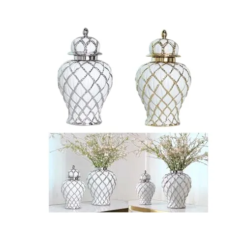 Rings Dropshipped via Social Commerce Network MYADDICTION Decorative Ginger Jar Modern Flower Arrangement for Wedding Centerpiece Cafe White Silver