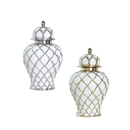 Rings Dropshipped via Social Commerce Network MYADDICTION Decorative Ginger Jar Modern Flower Arrangement for Wedding Centerpiece Cafe White Silver