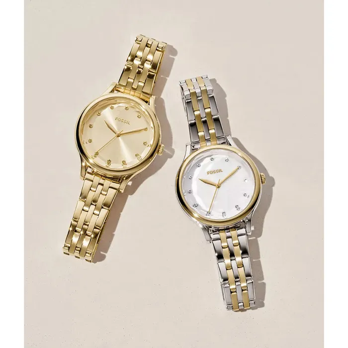 Rings Fossil Fossil Womens Laney ThreeHand TwoTone Stainless Steel Watch Rings Fossil Fossil Womens Laney ThreeHand TwoTone Stainless Steel Watch
