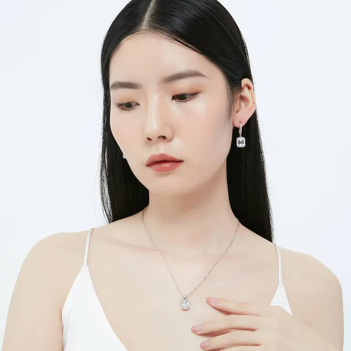 Rings Halo Emerald Cut CZ Set in Sterling Silver BERRICLE