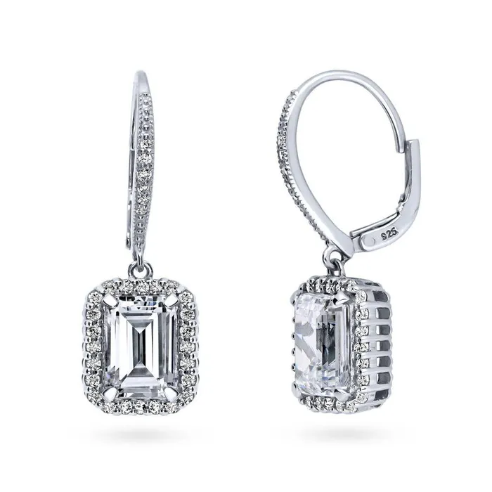 Rings Halo Emerald Cut CZ Set in Sterling Silver BERRICLE