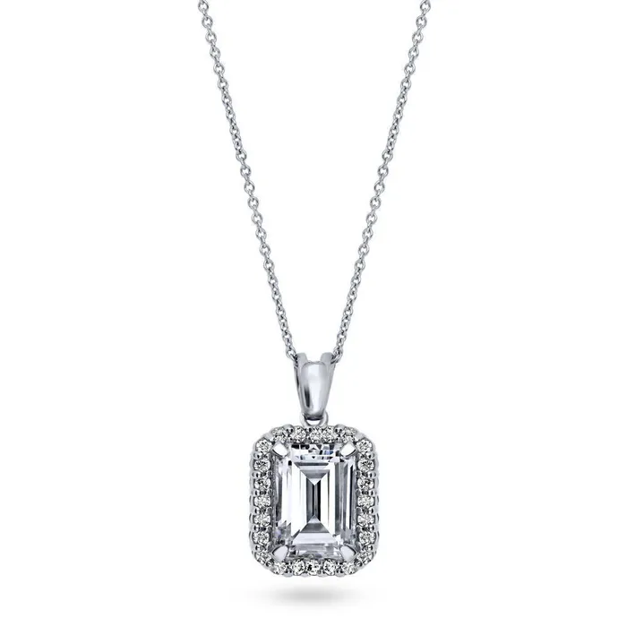 Rings Halo Emerald Cut CZ Set in Sterling Silver BERRICLE