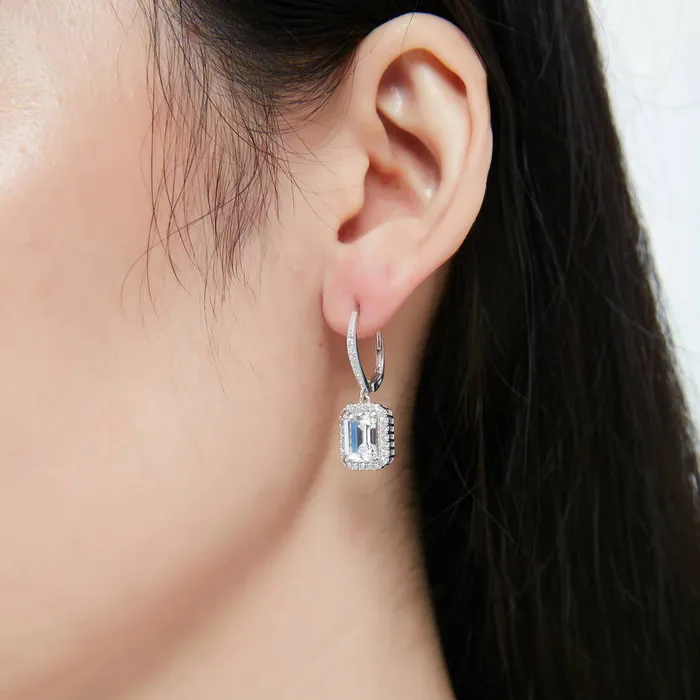 Rings Halo Emerald Cut CZ Set in Sterling Silver BERRICLE