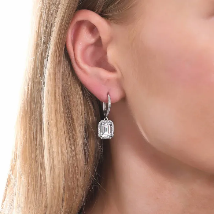 Rings Halo Emerald Cut CZ Set in Sterling Silver BERRICLE