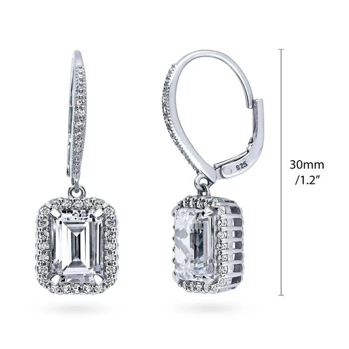 Rings Halo Emerald Cut CZ Set in Sterling Silver BERRICLE