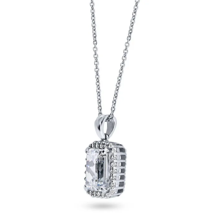 Rings Halo Emerald Cut CZ Set in Sterling Silver BERRICLE