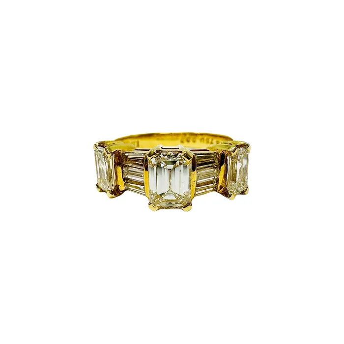 Rings NOVA NOVA 18K Gold 3 Stone Ring with Emerald Cut and Baguette Diamonds