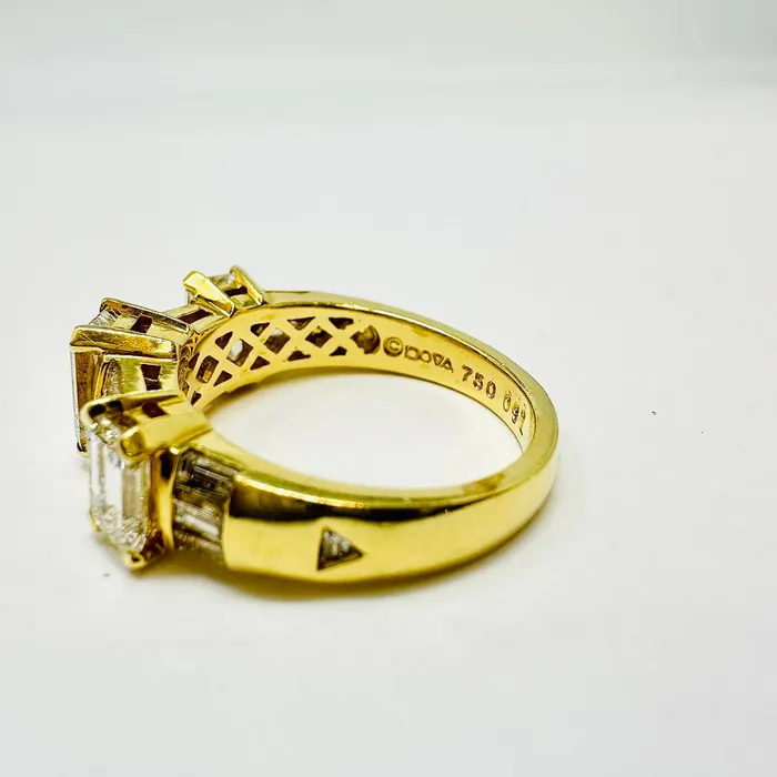Rings NOVA NOVA 18K Gold 3 Stone Ring with Emerald Cut and Baguette Diamonds