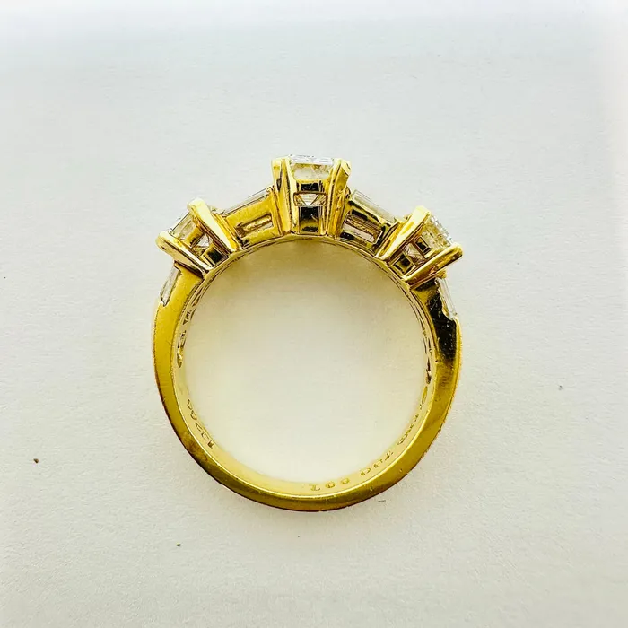 Rings NOVA NOVA 18K Gold 3 Stone Ring with Emerald Cut and Baguette Diamonds