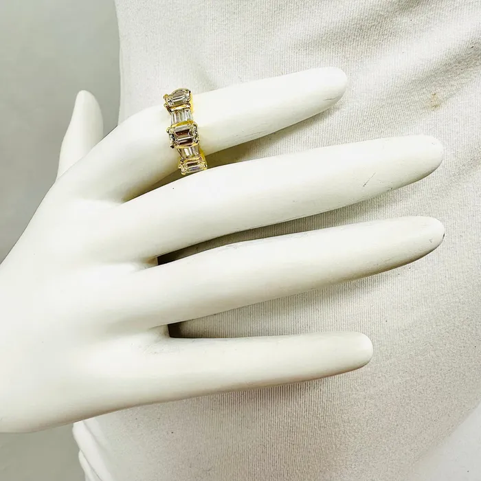 Rings NOVA NOVA 18K Gold 3 Stone Ring with Emerald Cut and Baguette Diamonds