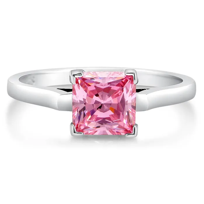 Rings Solitaire 16ct Pink Princess CZ Ring in Sterling Silver BERRICLE