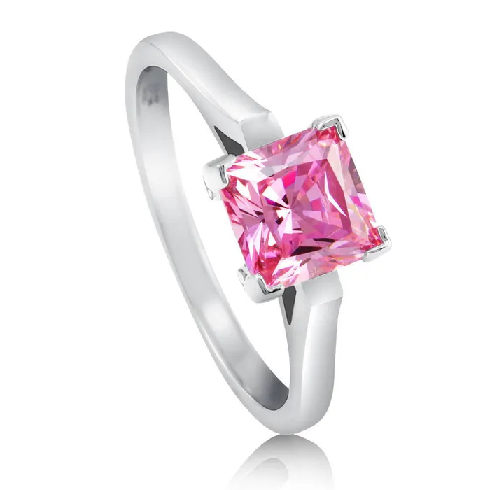 Rings Solitaire 16ct Pink Princess CZ Ring in Sterling Silver BERRICLE
