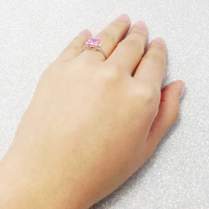 Rings Solitaire 16ct Pink Princess CZ Ring in Sterling Silver BERRICLE