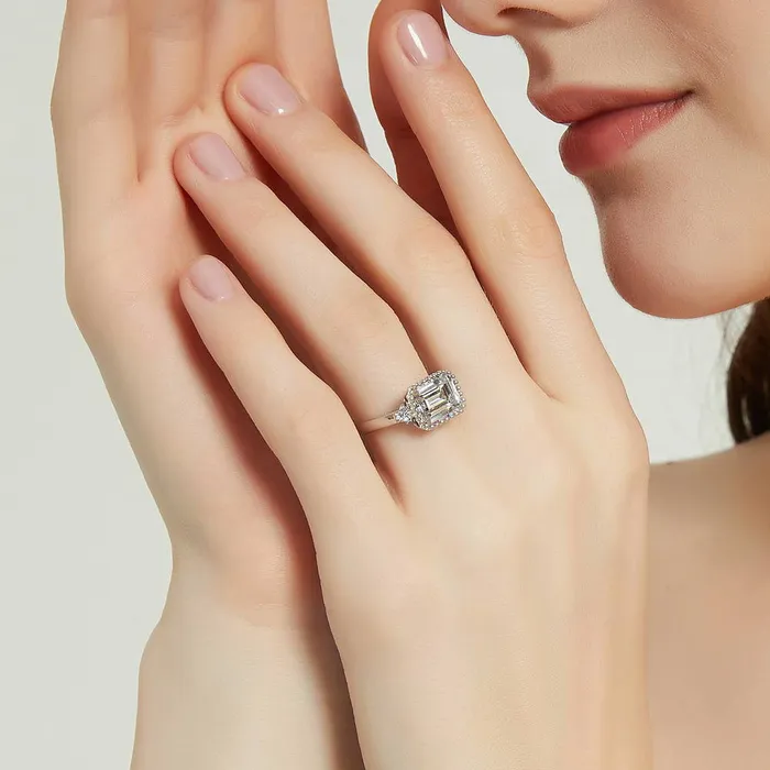 Rings Solitaire Milgrain Emerald Cut CZ Ring in Sterling Silver 38ct BERRICLE