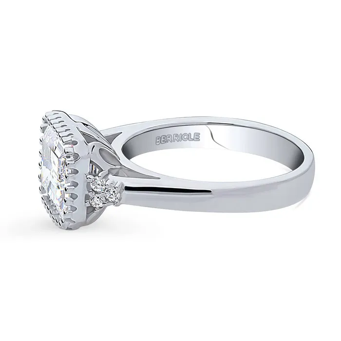 Rings Solitaire Milgrain Emerald Cut CZ Ring in Sterling Silver 38ct BERRICLE