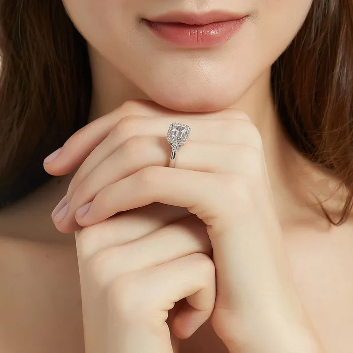 Rings Solitaire Milgrain Emerald Cut CZ Ring in Sterling Silver 38ct BERRICLE