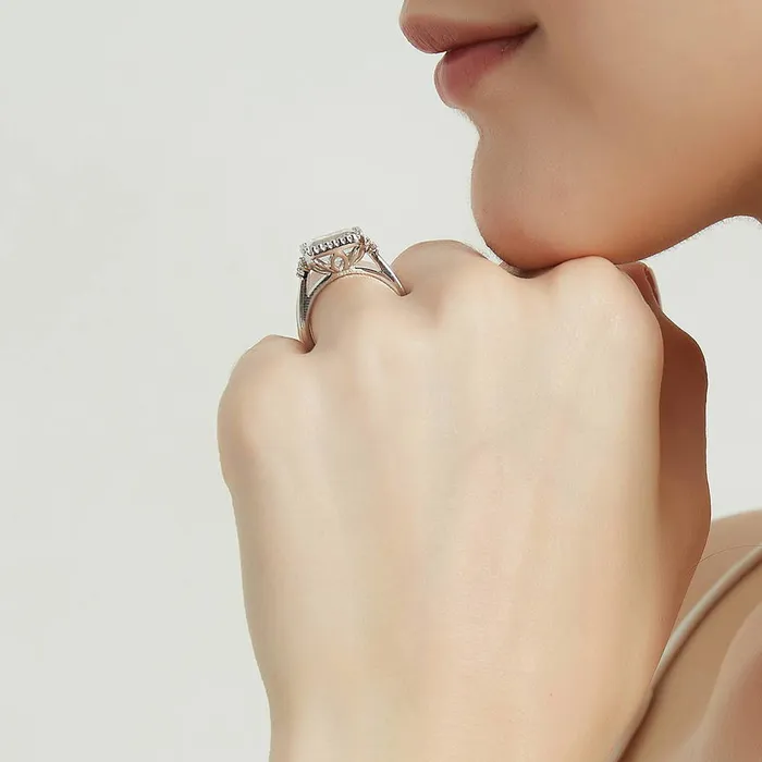 Rings Solitaire Milgrain Emerald Cut CZ Ring in Sterling Silver 38ct BERRICLE