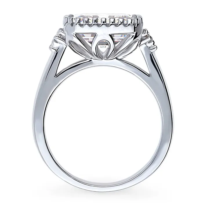 Rings Solitaire Milgrain Emerald Cut CZ Ring in Sterling Silver 38ct BERRICLE