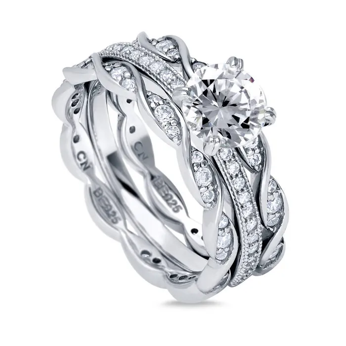 Rings Solitaire Woven 1ct CZ Ring Set in Sterling Silver BERRICLE