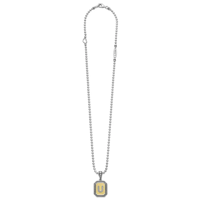 Signature Caviar Octagon Diamond U Initial Charm Necklace LAGOS Necklaces Signature Caviar Octagon Diamond U Initial Charm Necklace LAGOS Necklaces