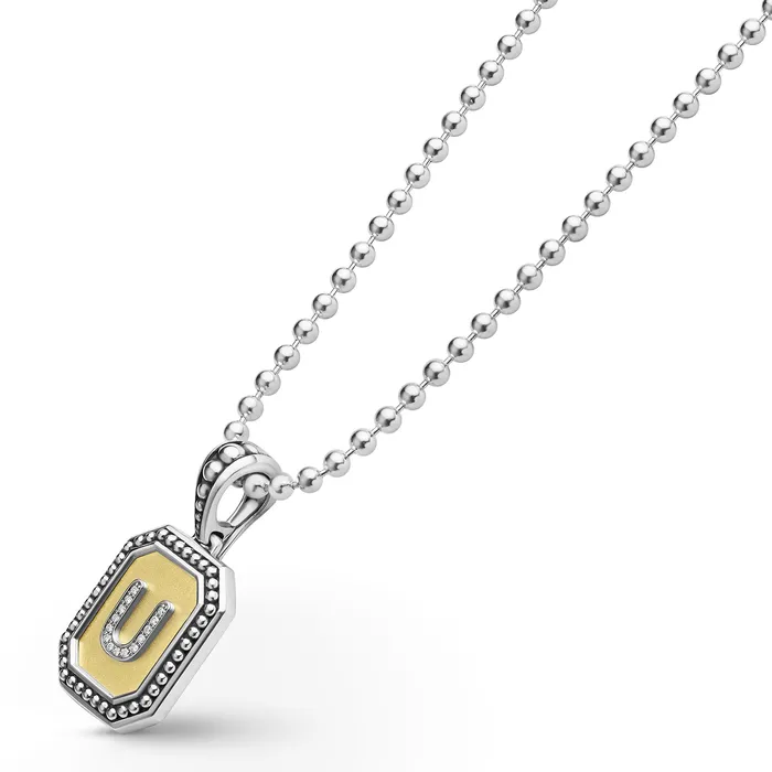 Signature Caviar Octagon Diamond U Initial Charm Necklace LAGOS Necklaces Signature Caviar Octagon Diamond U Initial Charm Necklace LAGOS Necklaces