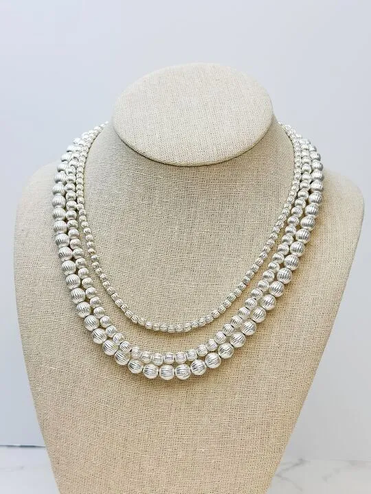 Size Gradient Bead Multistrand Necklace Silver Prep Obsessed WT Necklaces
