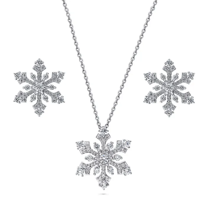 Snowflake CZ Necklace and Earrings in Sterling Silver BERRICLE Necklaces
