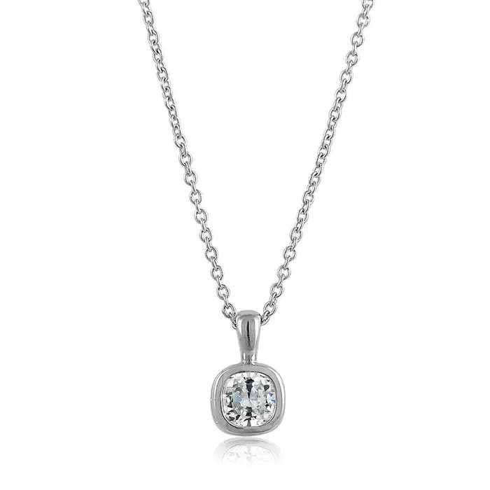 Solitaire 06ct Bezel Cushion CZ Necklace in Sterling Silver BERRICLE Necklaces Solitaire 06ct Bezel Cushion CZ Necklace in Sterling Silver BERRICLE Necklaces
