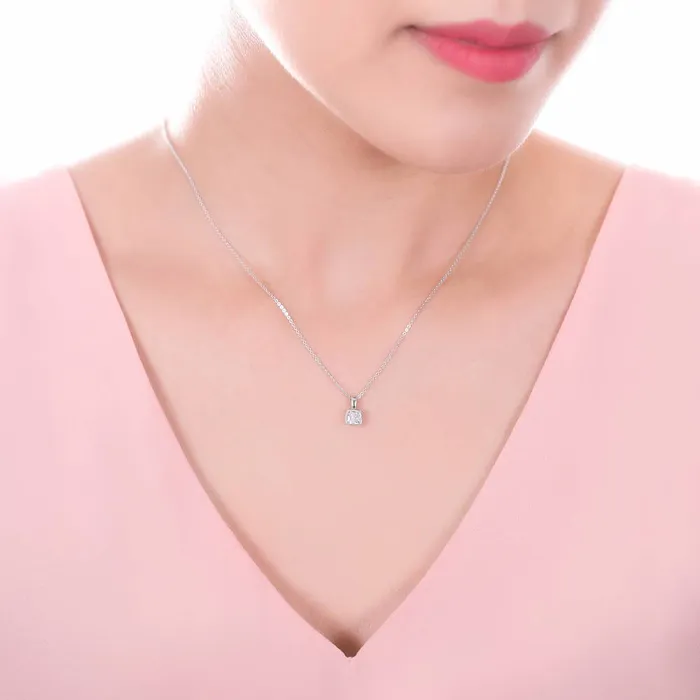Solitaire 06ct Bezel Cushion CZ Necklace in Sterling Silver BERRICLE Necklaces