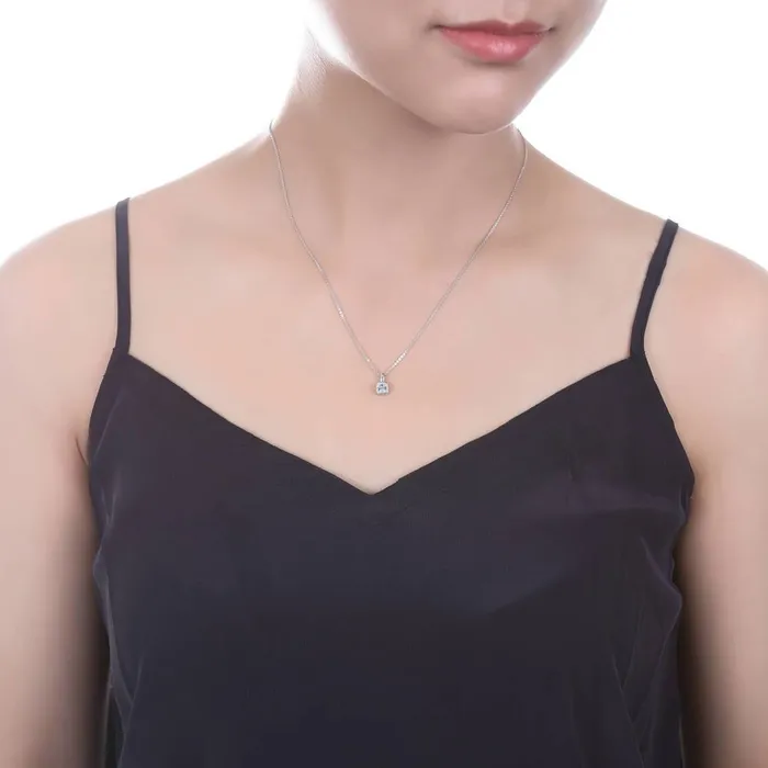 Solitaire 06ct Bezel Cushion CZ Necklace in Sterling Silver BERRICLE Necklaces