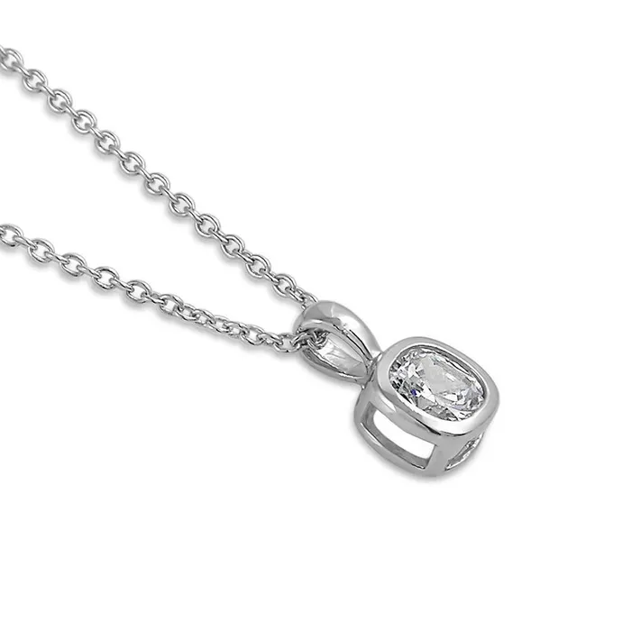 Solitaire 06ct Bezel Cushion CZ Necklace in Sterling Silver BERRICLE Necklaces