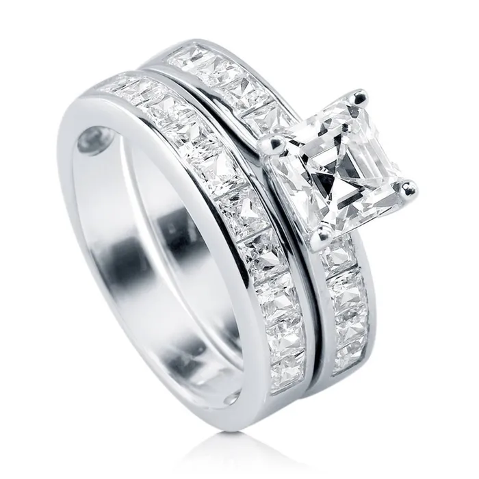 Solitaire 16ct Asscher CZ Ring Set in Sterling Silver BERRICLE Rings