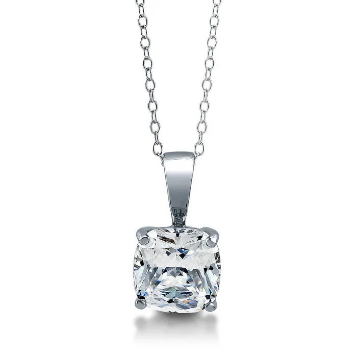 Solitaire 3ct Cushion CZ Necklace in Sterling Silver BERRICLE Necklaces