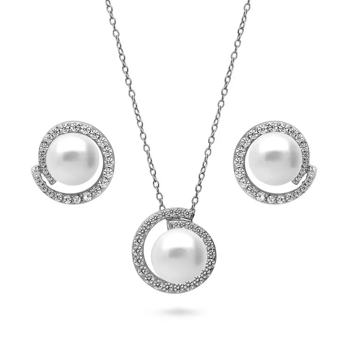 Solitaire Button Cultured Pearl Set in Sterling Silver BERRICLE Earrings