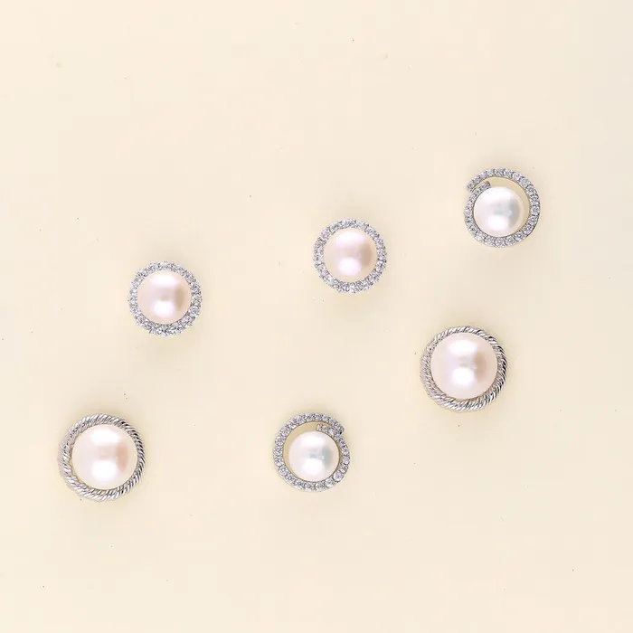 Solitaire Button Cultured Pearl Set in Sterling Silver BERRICLE Earrings