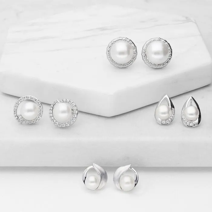 Solitaire Button Cultured Pearl Set in Sterling Silver BERRICLE Earrings