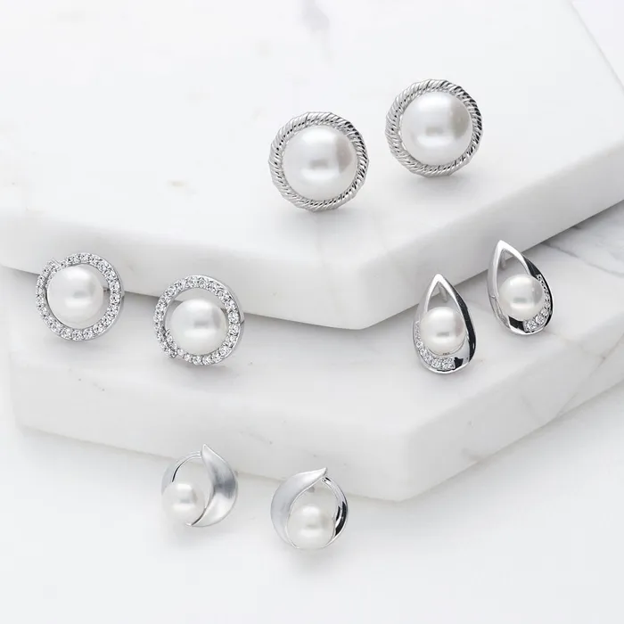 Solitaire Button Cultured Pearl Set in Sterling Silver BERRICLE Earrings
