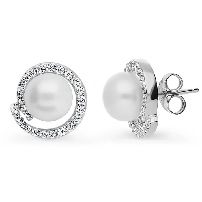 Solitaire Button Cultured Pearl Set in Sterling Silver BERRICLE Earrings