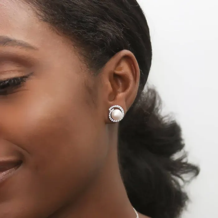 Solitaire Button Cultured Pearl Set in Sterling Silver BERRICLE Earrings