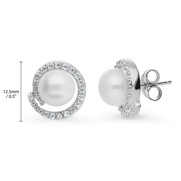 Solitaire Button Cultured Pearl Set in Sterling Silver BERRICLE Earrings